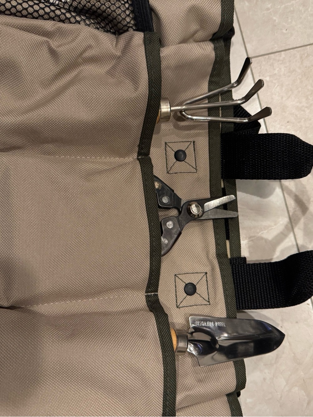 Canvas Tool Organizer Garden Tote Bag in Beige and Olive